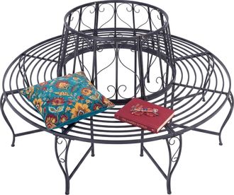 Relaxdays Relaxdays Banco Circular Para &Aacute;rbol 360&deg; Con Corazones, Acero, 85x160x160 Cm, 600 Kg, Negro