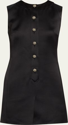 Saint Laurent Crystal Buttoned Satin Sleeveless Mini Dress