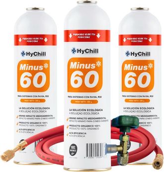 OEM Pack 3 Minus 60 350g Sustituto Org&aacute;nico R410a R32 Kit Con Llave Y Manguera Gas Ecol&oacute;gico Para Climatizaci&oacute;n