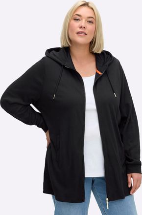 Sheego Shirtjacke SHEEGO Sweatjacke, Damen, Gr. 40/42, schwarz, 50% Baumwolle, 50% Modal, unifarben, Shirts Shirtjacke