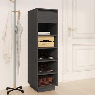 vidaXL Vidaxl - Mueble Zapatero De Madera Maciza De Pino Gris 30x34x105 Cm