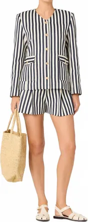 Astr Danae Striped Blazer In Navy & Cream Stripe