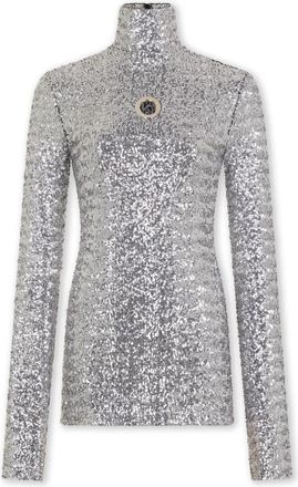 Paco Rabanne Zilveren Paillet Schildpadnek Top - Dames - Longsleeves - Grijs - 2XS - Pailletten - Tops
