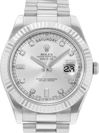 Rolex Pre-owned Rolex Day-Date Ii Automatic Chronometer Diamond Silver Dial Mens Watch 218239 SDP