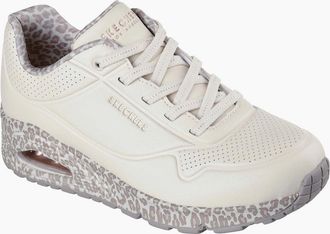 Skechers Womens Skechers Uno Safari Time Polyurethane Womens White/Leopard Trainers - Size: 6