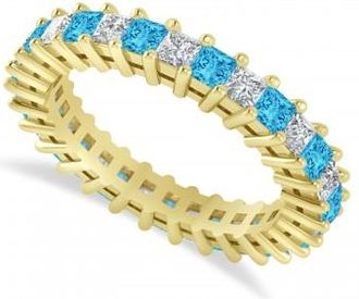 Allurez Princess Diamond & Blue Topaz Wedding Band 14k Yellow Gold (2.32ct)