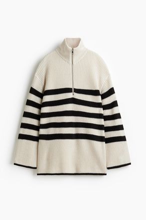 H&M Schwerstrickpullover mit kurzem Zipper - Beige