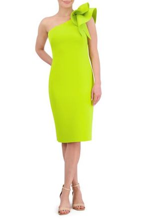 Eliza J One-Shoulder Scuba Crepe Cocktail Dress in Lime at Nordstrom, Size 18