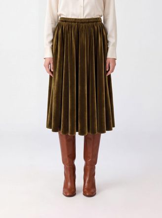 Alberta Ferretti Gonna midi a ruota in velluto con vita alta elasticizzata