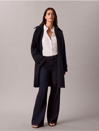 Calvin Klein Womens Cavalry Twill Belted Trench Coat - Blue - XS