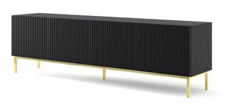 AKL FURNITURE Mueble para TV efecto madera Negro y Dorado LED