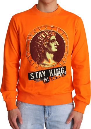 Dolce & Gabbana Mens Stay King Crewneck Sweatshirt - Orange Cotton - Size EU 46 (Mens)
