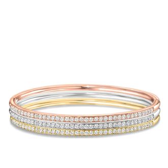Liv Oliver 18k Tri-Color Embellished Bangle Set