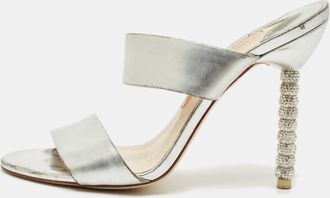 Sophia Webster Silver Foil Leather Crystal Embellished Heel Slide Sandals