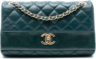 Chanel Borsa a spalla Jumbo Soft Elegance media in pelle di vitello trapuntata con battente 2013-2014 - Verde