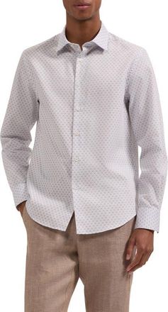 Bugatchi Julian Shaped Fit Geometric Print Cotton Button-Up Shirt in Air Blue at Nordstrom, Size Xxx-Large