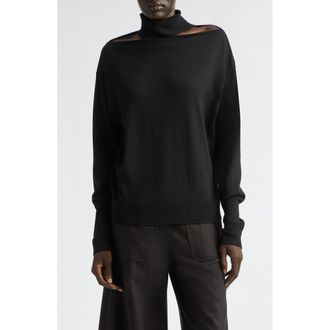 Courr&egrave;ges Shoulder Cutout Merino Wool Sweater in Black at Nordstrom, Size X-Small