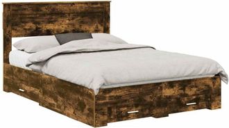 vidaXL Bed Frame with Drawer Smoked Oak 150 x 200 cm Engineered Wood vidaXL