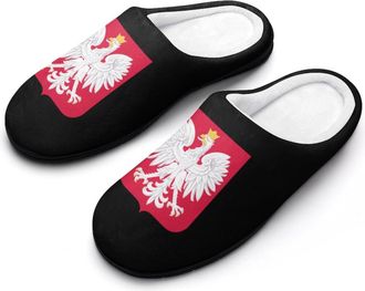 Generic Polish Flag Ea-gle Cotton Slippers for Women Memory Foam Comfy House Shoes with Anti-Skid Rubber Sole