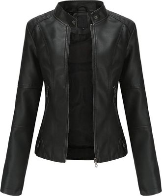 Generic Ladies Leather Jacket Classic Biker Style Leather Womens Jacket