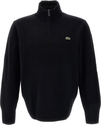 Lacoste Black High Neck Zip Wool Sweater