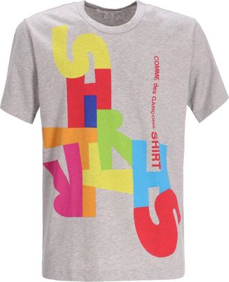 Comme Des Gar&ccedil;ons Grey Crewneck Graphic Print T-Shirt