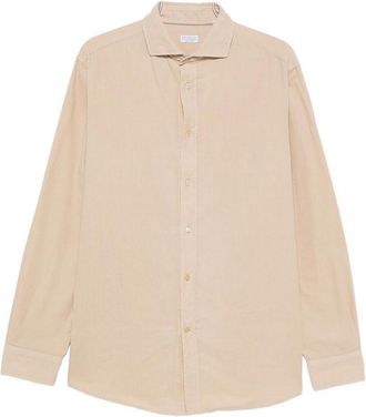 Brunello Cucinelli Light Beige Ribbed Velvet Long-Sleeve Shirt