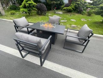 Fimous Aluminum Top 4 Seat Garden Furniture Dining Set Gas Fire Pit Table & Chairs Burner Heater Patio Outdoor Dark Grey