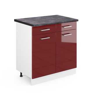 Vicco Mueble Bajo De Cocina R-line, Rojo Burdeos Alto Brillo, 80 Cm, Et Antracita Vicco