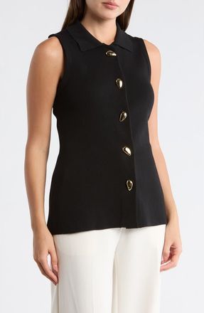 Adrianna Papell Teardrop Button Sweater Vest in Black at Nordstrom Rack, Size X-Large