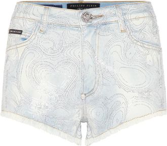 Philipp Plein Denim Shorts Teddy Bear - Dames - Denim shorts - Blauw - W28 - Denim - Korte Broeken