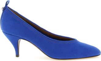 Versace Blue Cotton Mid Heel Womens Pumps