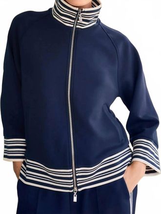 Joseph Ribkoff Striped Zip Up Boxy Jacket In Indigo/vanilla