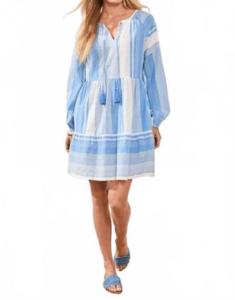 Tribal Jacquard Balloon Sleeves Tiered Mini Dress In Sky