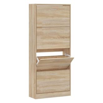 Berkfield Home Shoe Cabinet Sonoma Oak 63x24x147 cm Engineered Wood in Light Oak | Size: 63 x 24 x 147 cm