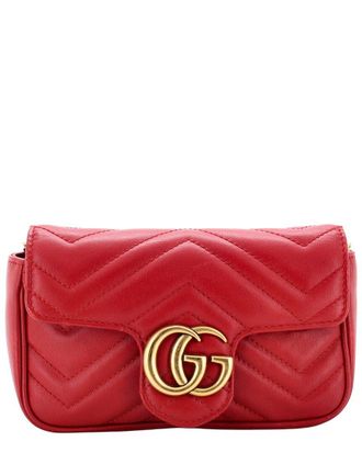 Gucci Red Matelasse Leather Gg Marmont Flap Bag Super Mini (Authentic Pre-Loved)