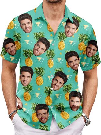 Generic Hawaiian Face Print Shirt Mens Short Sleeve - Tropical Button Up Casual Beach Shirt Breathable for Summer