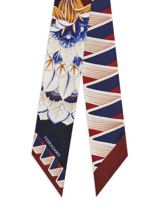 Ferragamo floral-print silk scarf - Blue