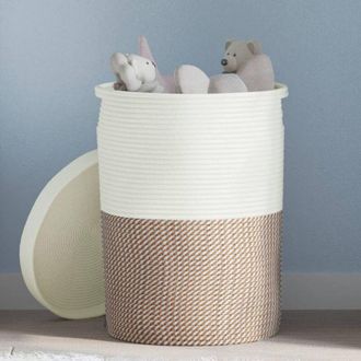 vidaXL Storage Basket with Lid Brown and White &Oslash;37x50 cm Cotton Vidaxl