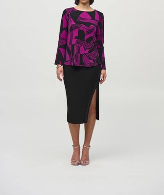 Joseph Ribkoff Silky Knit Abstract Flared Top In Purple