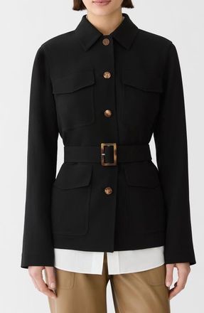 Lafayette 148 New York Belted Responsible Finesse Crepe Shirt Jacket in Black at Nordstrom, Size 12