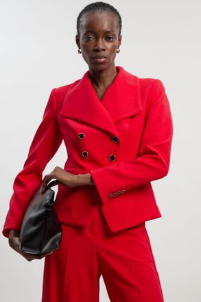 Karen Millen Womens Compact Stretch Tipped Tailored Blazer - Red - Size 16 UK
