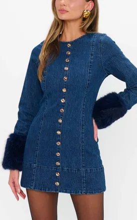 Show me your Mumu Rockefeller Mini Dress in Subzero Indigo With Faux Fur at Nordstrom, Size X-Small