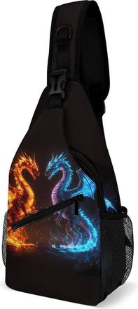 Generic Fire And Blue Dragons Mens Shoulder Bags Sling Crossbody Backpack Travel Hiking Chest Bag with Small Side 38x20cm