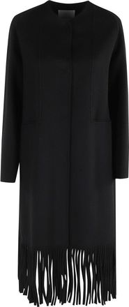 Ermanno Scervino Fringed Hem Long Coat In Wool Blend