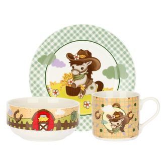 Thun Thun Set 3 Pezzi Porcellana Da Tavola Dolce Fattoria, Multicolore, Decorazioni Campagna