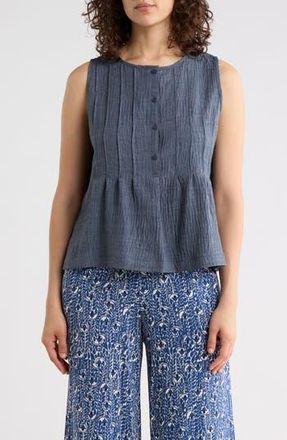 Max Studio Pintuck Crinkle Sleeveless Top in Heather Blue Steel at Nordstrom Rack, Size X-Small