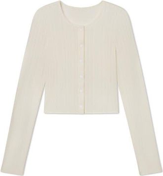 Lunya Short Sleeve Pointelle Cardigan in Tranquil White at Nordstrom, Size X-Small