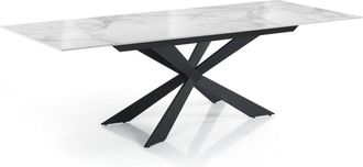 Oresteluchetta Mesa extensible cer&aacute;mica m&aacute;rmol blanco acero negro 75x120-180 cm