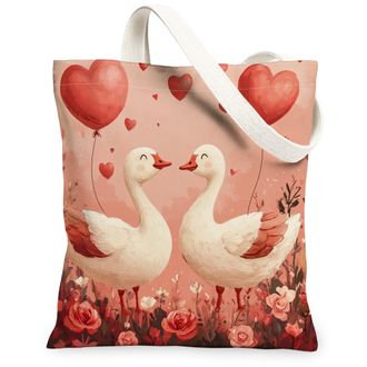 Generic Valentines Day Bear Canvas Tote Bag for Shopping 13x15, Kid Fun Cute Animal Couple Reusable Grocery Print Bag for Women, Lover Beach Aesthetic Paintin